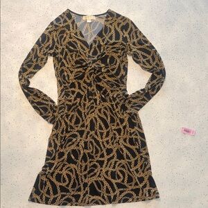 Michael Kors Black and Gold Chain Pattern Dress